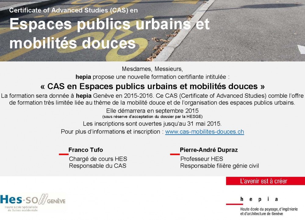 CAS hepia Espaces publics urbains et Mobilités douces 2015