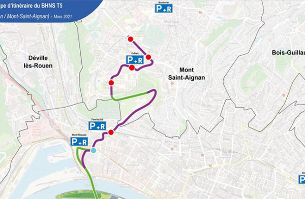 Futur itinéraire de la ligne T5 à Rouen (Crédits : Métropole Rouen-Normandie)