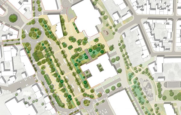 Projection du pôle d'échange multimodal de Fougères. Crédit : Citec / Urbicus