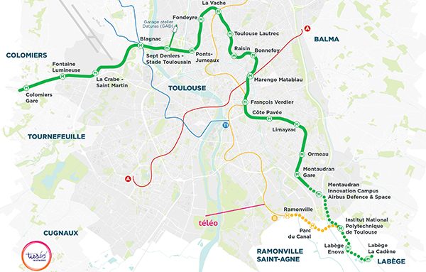 Extrait du tracé de la Ligne C du métro de Toulouse. Crédits : Tisséo Ingénierie et Toulouse Métropole