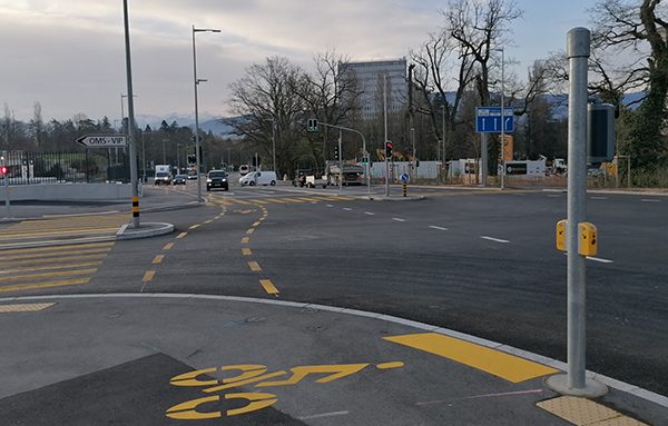 Carrefours à feux en lien avec le tunnel des Nations, Genève. Crédit : Citec