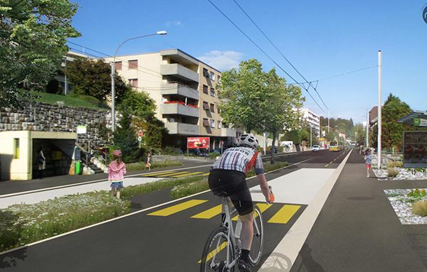 Projection de l'aménagement de la RC5 entre Neuchâtel et Saint-Blaise. Crédits : RWB