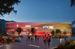 La future Valais Arena, vue de nuit. Crédits : CCHE Lausanne