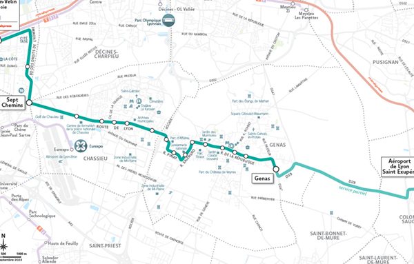 Tracé de la ligne LEL, en septembre 2023. Crédit : Sytral Mobilités