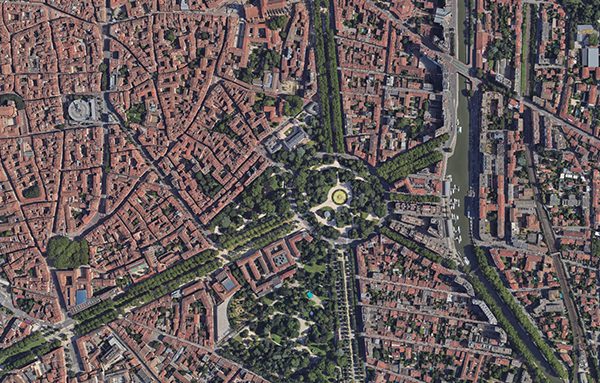 Vue aérienne des Allées François-Verdier et du Grand Rond : geoportail.gouv.fr